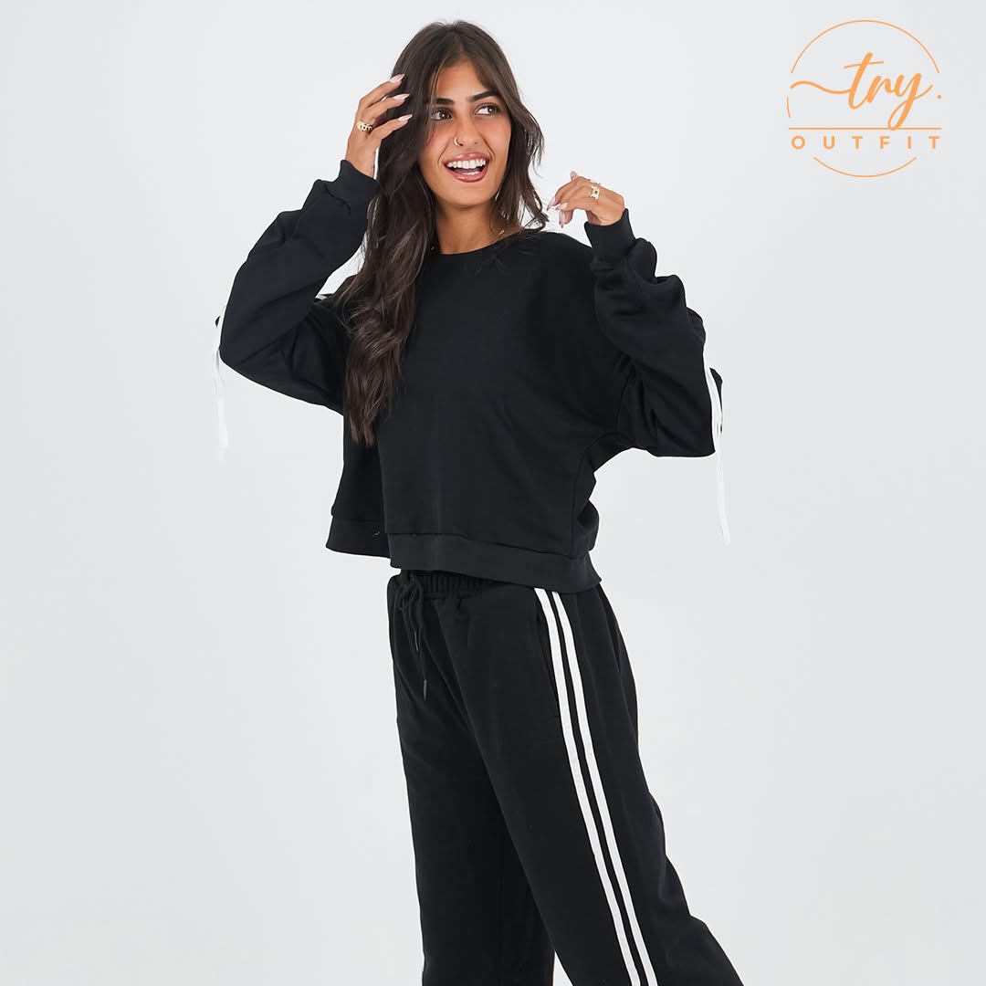 Black co-ord set with white side-stripe